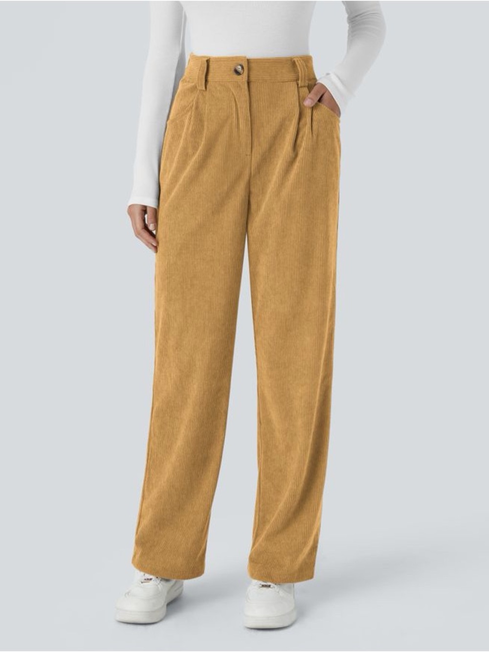 Halara High Waisted Zipper Pocket Corduroy Casual Pants